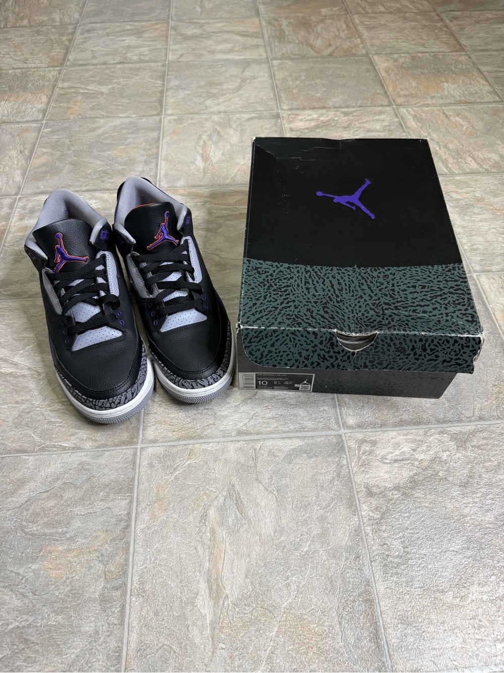 Air Jordan 3 Retro Black Court Purple Mens Shoe Size 10 Black CT8532-050 Preown